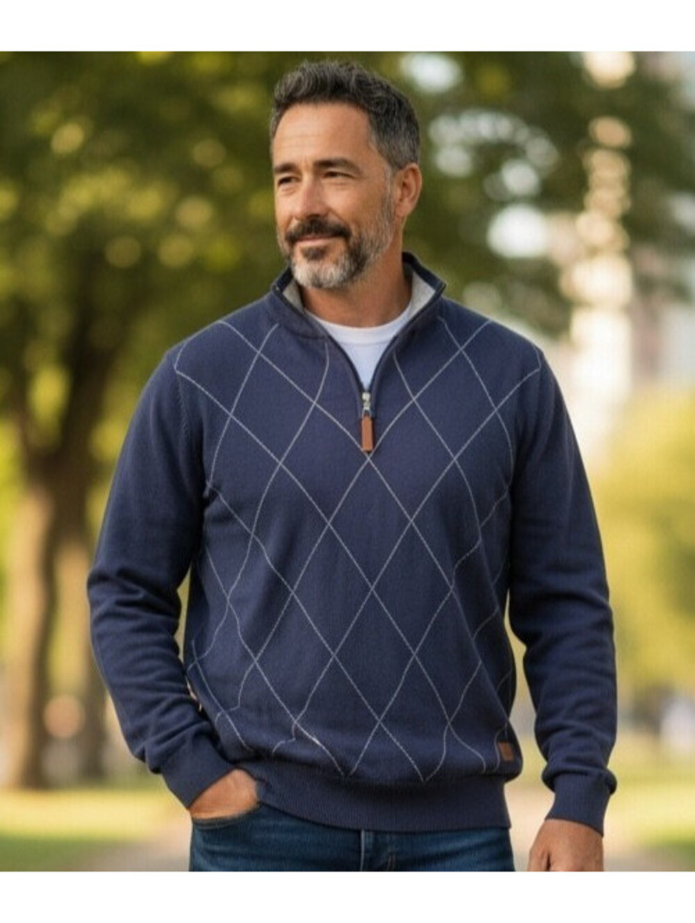 Mens Wayne Gretzky NWOT Golf Sweater 1/4 Zip, Sz Lg 42-44, Navy Argyle